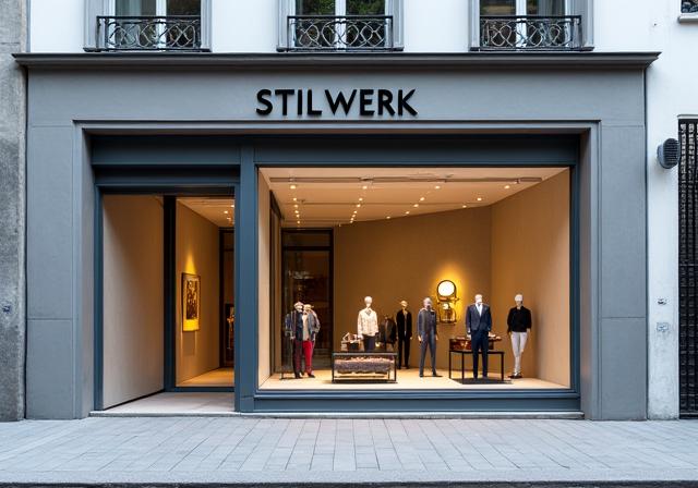 Die elegante Fassade der Stilwerk Boutique mit grossem Schaufenster.