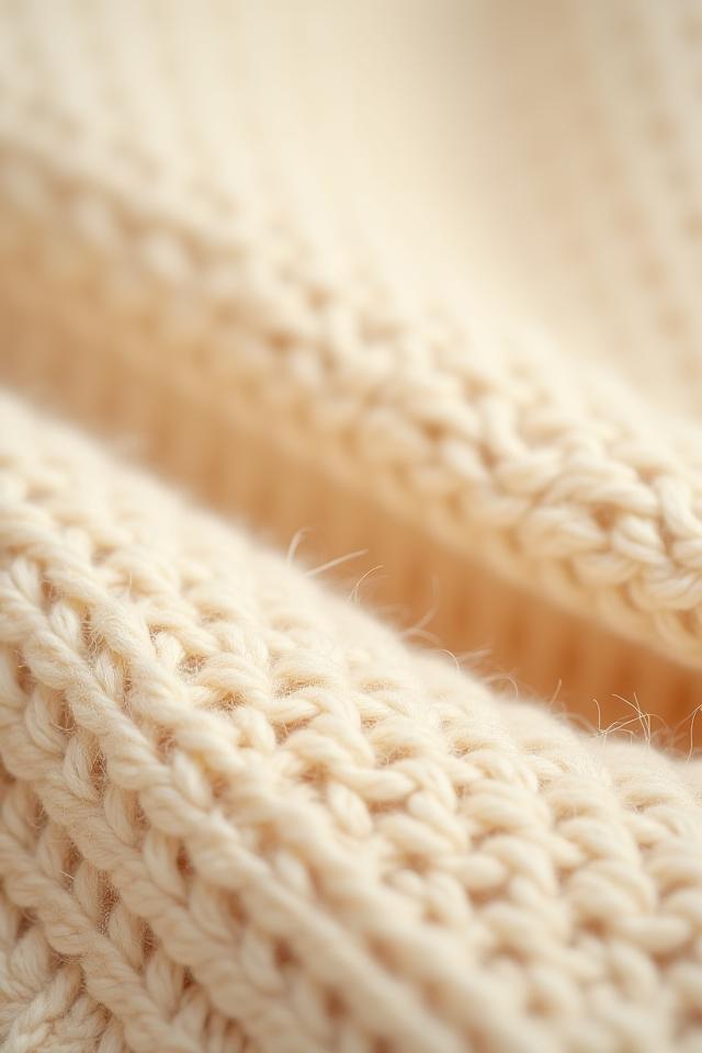 Detailaufnahme eines beigen Kaschmir-Strickpullovers.